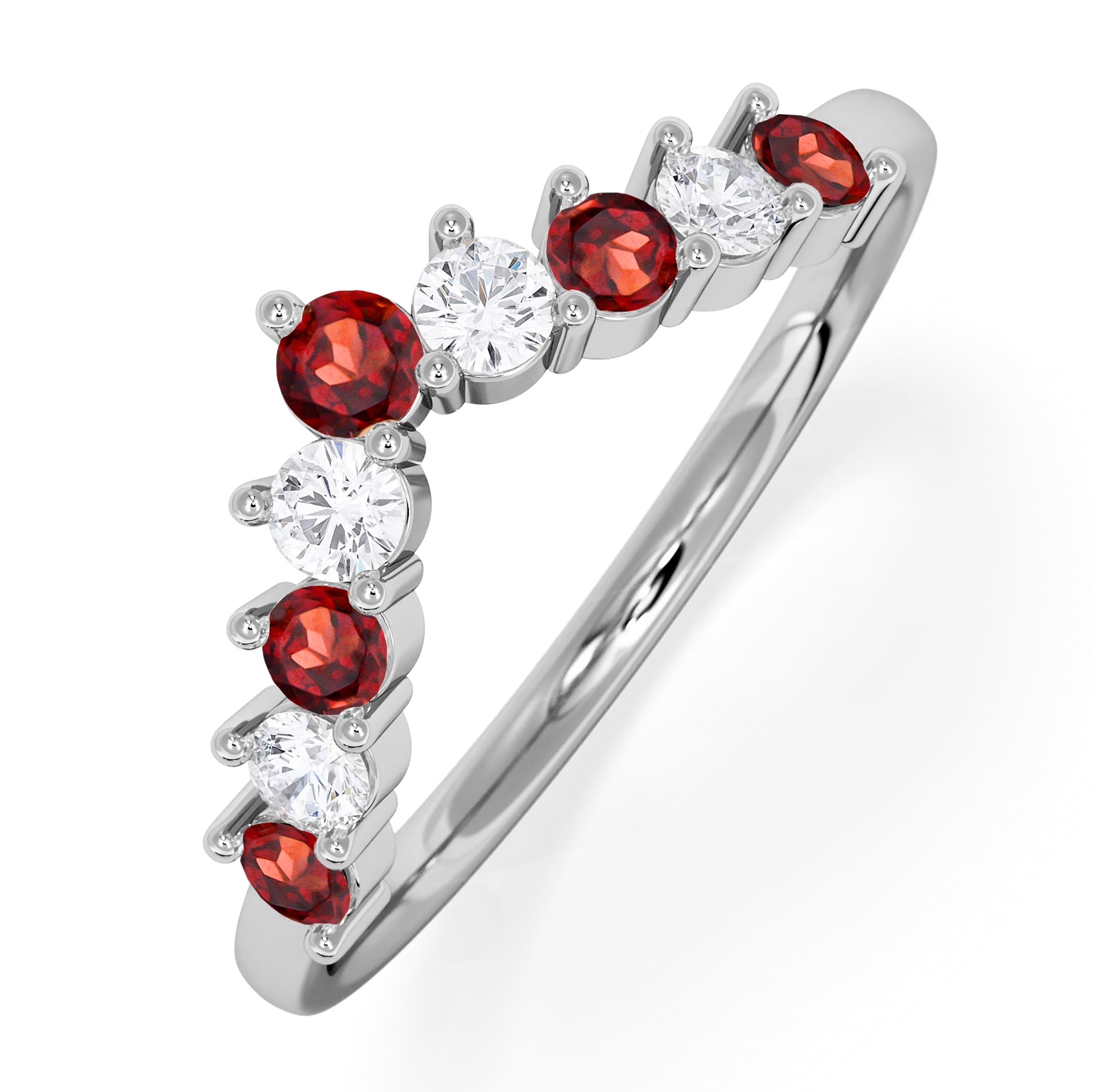 Garnet and Lab Diamond Wishbone Ring in 9K White Gold